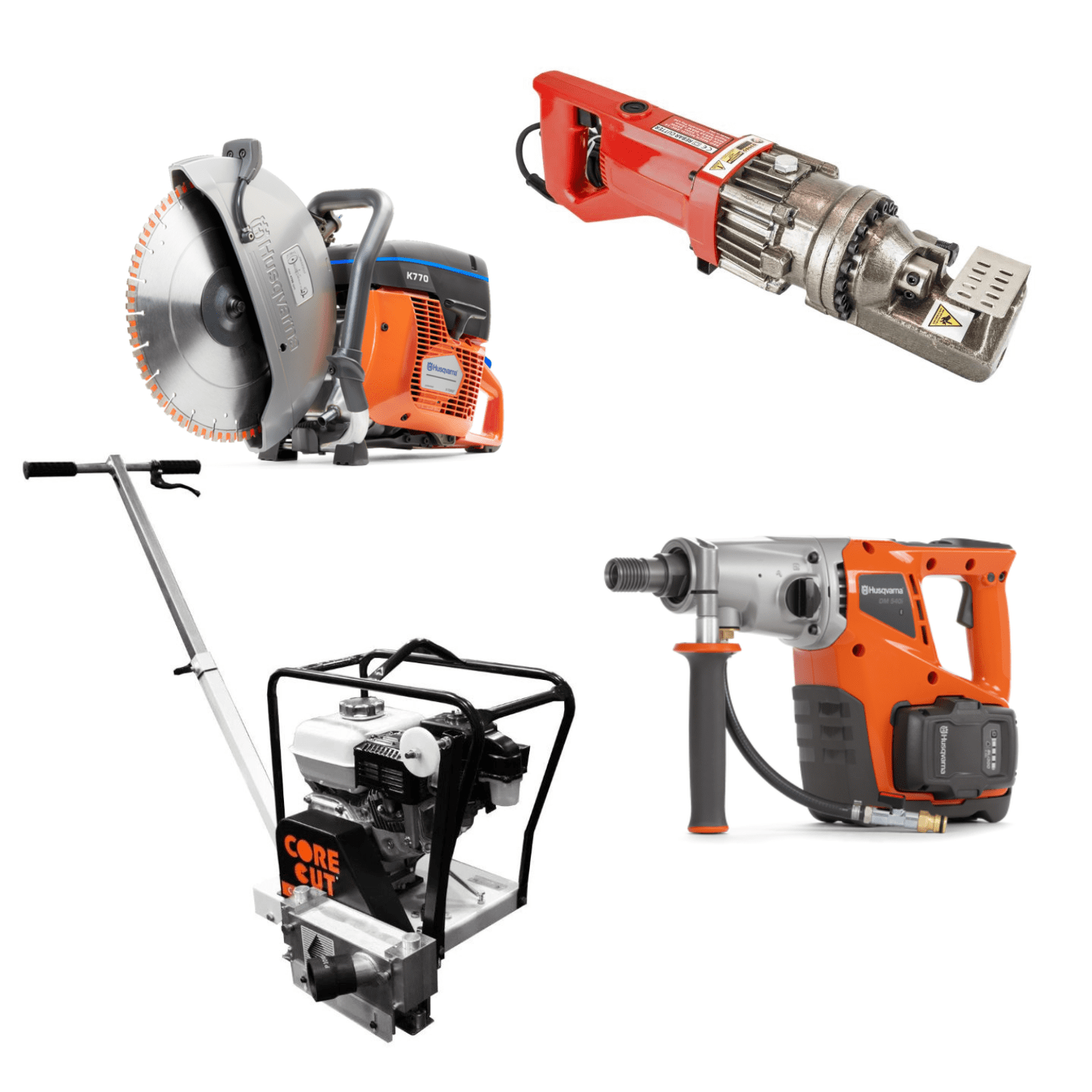 Quick cut saw, rebar cutter, soff cut saw, and concrete drill for concrete cutting